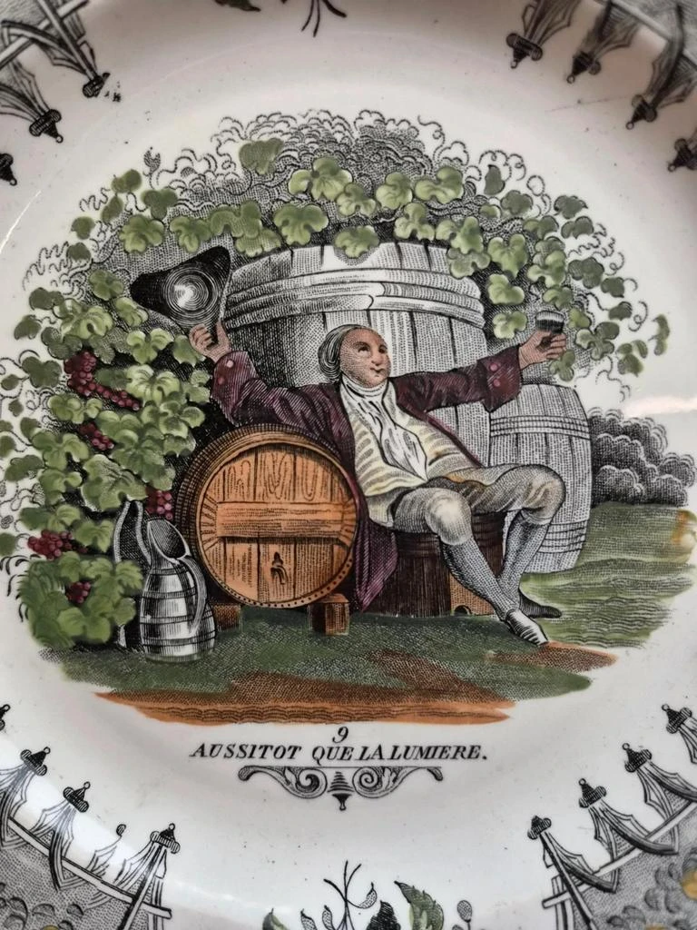 Plato parlante policromado Creil y Montereau – Lebeuf Milliet & Cie – Xixe – photo 4
